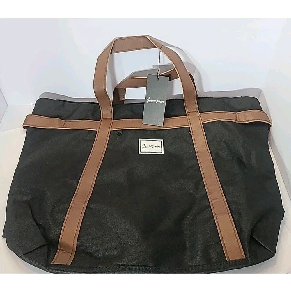 Journeyman Black Canvas Shopping or Travel Bag With Brown Accents NWT